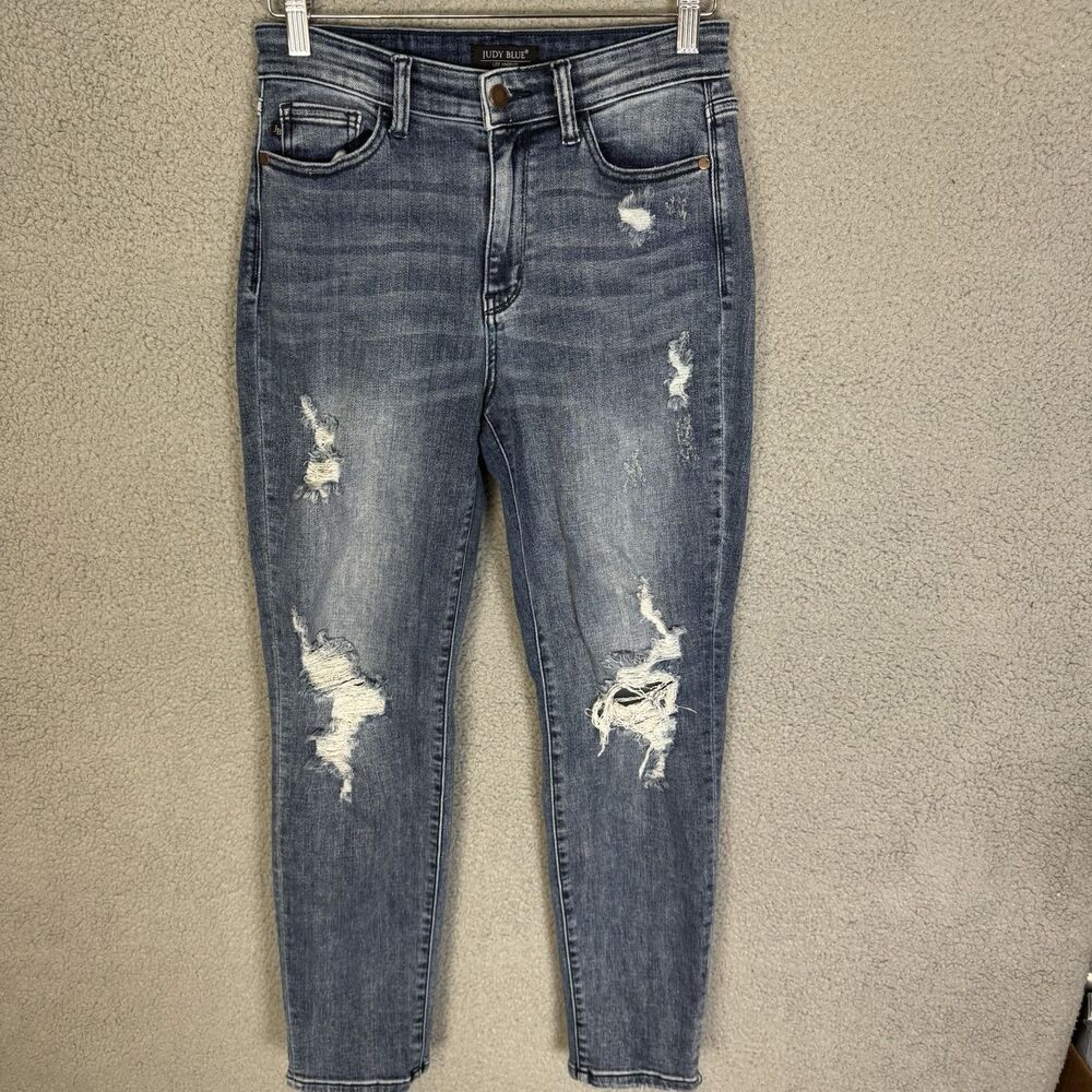 Judy Blue Womens‎ Jeans 3/26 Blue Denim Boyfriend Fit High Rise Distressed